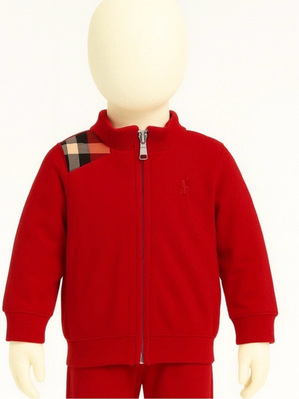 Kids Burberry Red Kids Zip-Up Jacket with Plaid Accent - Unbranded